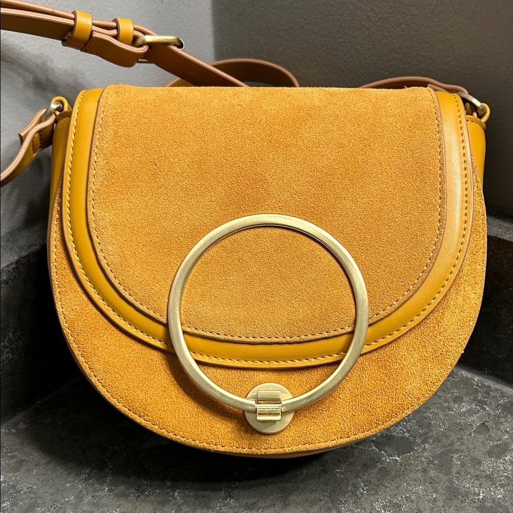 Zara Basics Chic Mustard Crossbody Bag with Gold Ring
